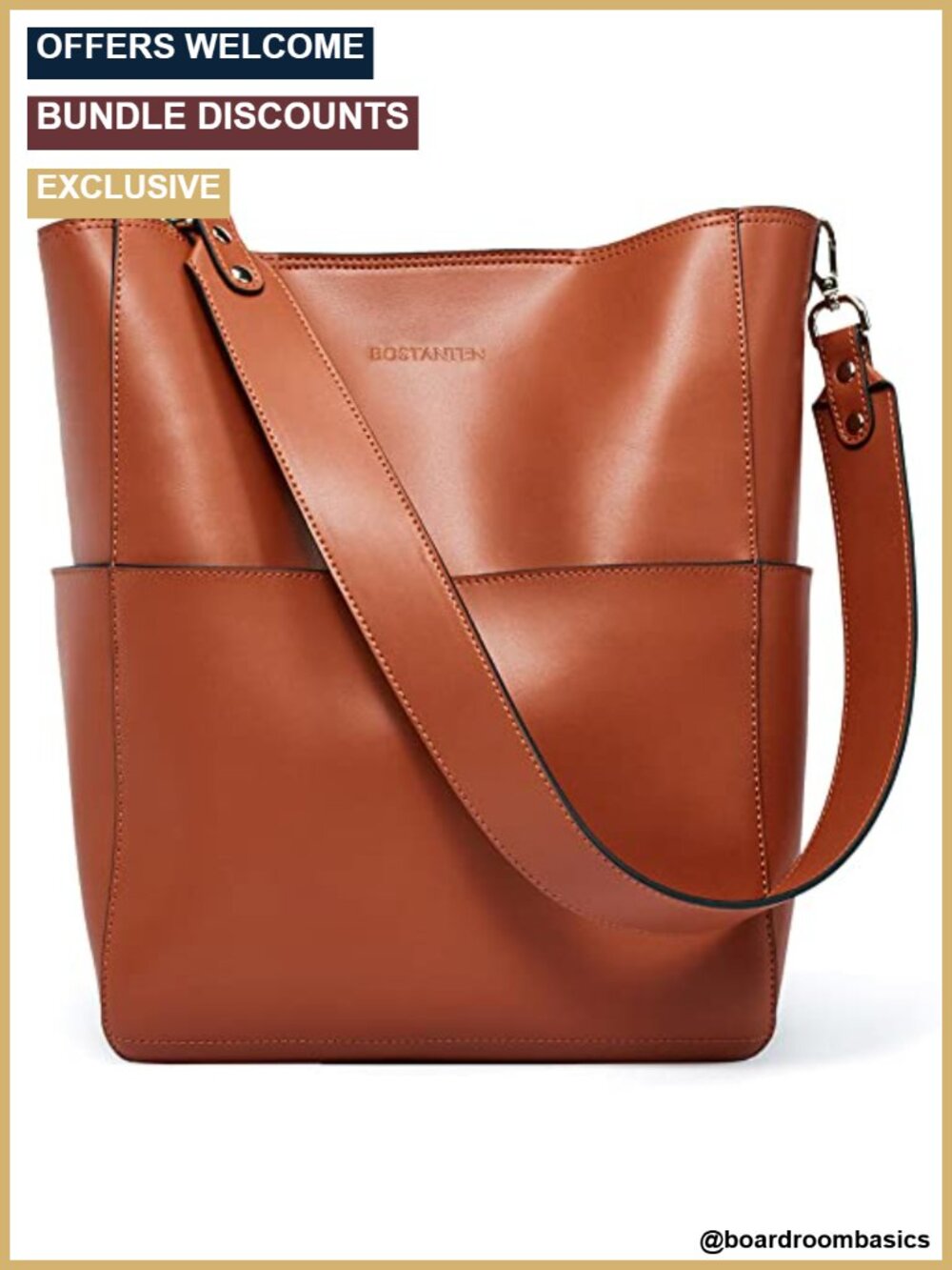 Leather Bucket Bag Tote Handbag with Removable Zip Pouch Guitar Strap